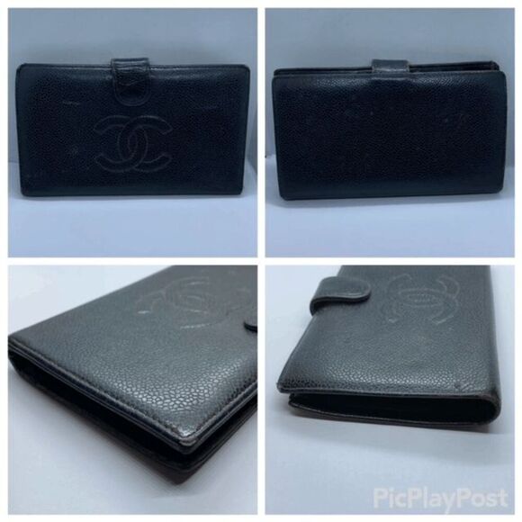 Authentic Vintage Chanel Black Caviar Leather Long Designer Wallet - Picture 2 of 16